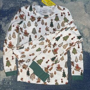 Angel Dear White Holiday Tree & Gingerbread Print Pajama Set with Green Cuffs